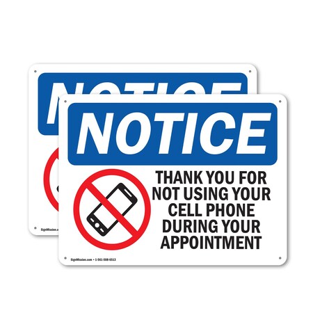 Signmission No Cell Phone During Your Appointment, 24 in W x Rectangle, Plastic OS-2PACK-NS-P-1824-L-16024